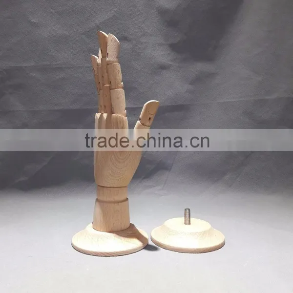 25cm Height Female Left Wooden Hand Beech Wood With Round Wooden Base an Articulated Hand photo-6
