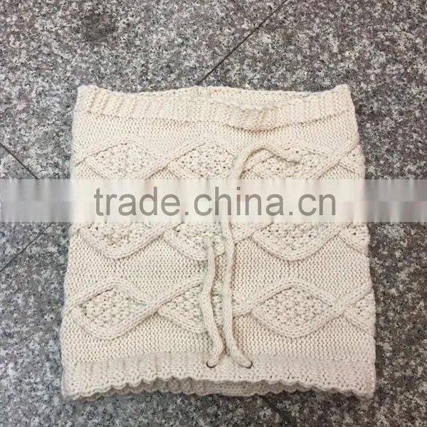 Stock Item Creamy White Neck Warmer With Rope Crochet Knit Scarf Ring
