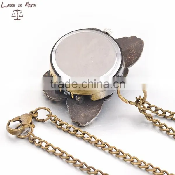 2015 Hot Sale Butterfly Alloy Women Pocket Watch Necklace for Wholesale photo-2