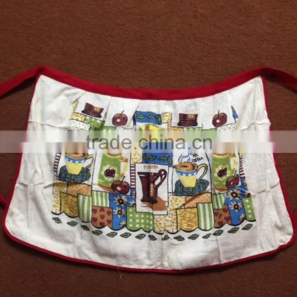 Red Border Terry Cotton Towel Pigment Printing Kitchen Apron photo-3