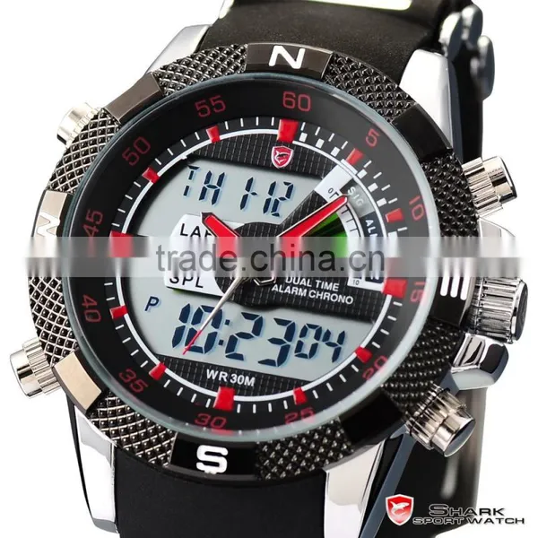 Shark Analog Digital Quatrz LCD Day Date Rubber Band Men LED Wrist Watch photo-3