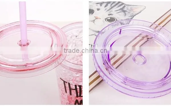 Beautiful Double Wall Plastic Drinking Mug With Straw Summer Ice Cup photo-4