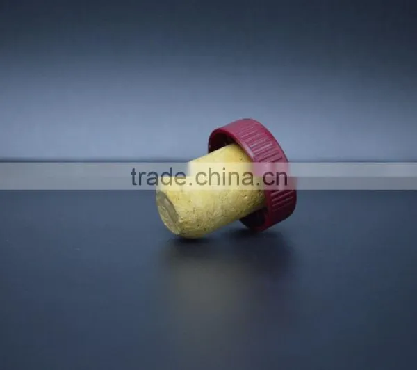 Red Plastic Top With Wooden Cork for Glass Bottle photo-2