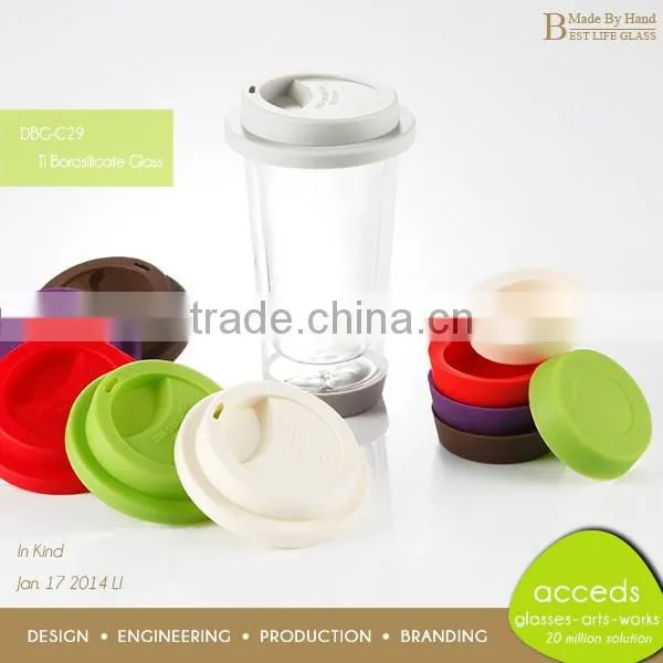 Colorful Silicone Handle and Cap Available Glass 300ml Coffee Mug photo-5