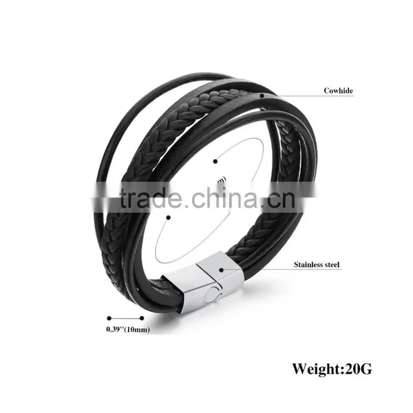 Multilayer Genuine Leather Rope Chain Man Bracelets Classical Simple Design Men Jewelry With Magnet Buckle photo-2