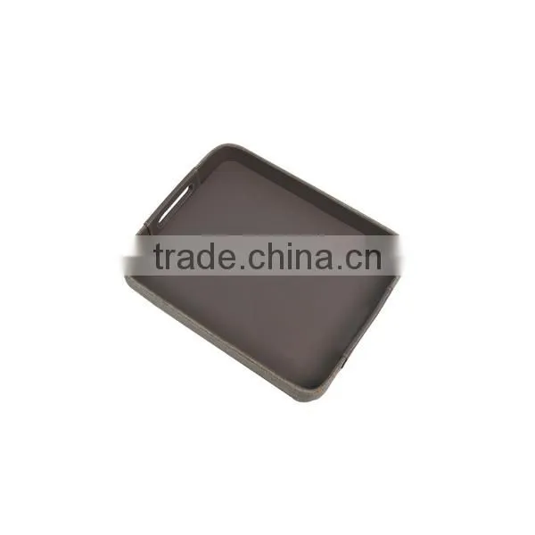 Grey Rectangle Circular Bead Faux Leather Storage Tray With PVC Handles photo-2