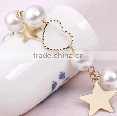 Gold Heart Star Charms Pearl Link Bracelet photo-4