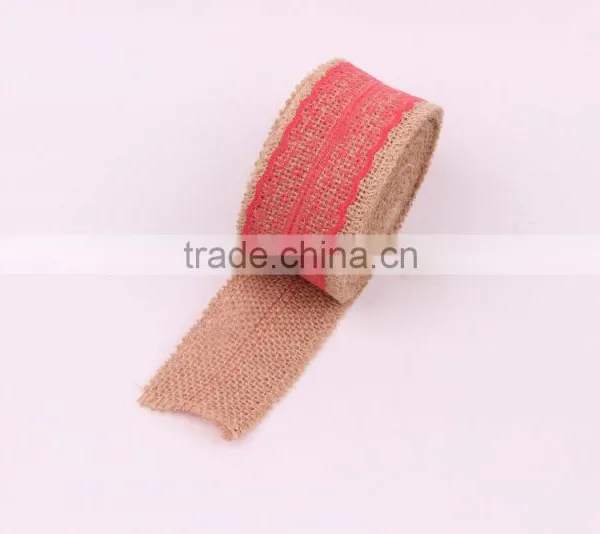 Decorative 28mm Wide Wire Edge Burlap Ribbon photo-3