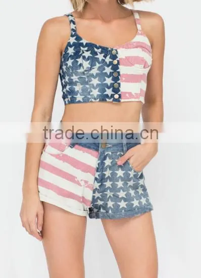2017 Fashion American Flag Sets Woman Sexi Tops and Panty photo-2