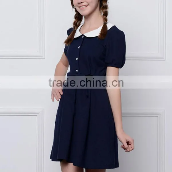 2017 New Summer School Children High Waisted Skirt Student Girl Doll Collar Dress Custom photo-5