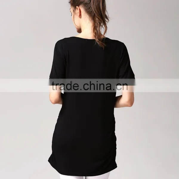 Thin Short Sleeve Maternity Clothes Solid Breastfeeding Clothes Loose Hem Nursing T-shirts photo-3