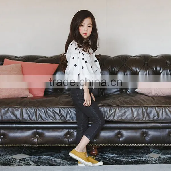 2-7 Years 2017 New Autumn Lantern Sleeve Good Quality Cotton Dots Girls Blouse photo-5