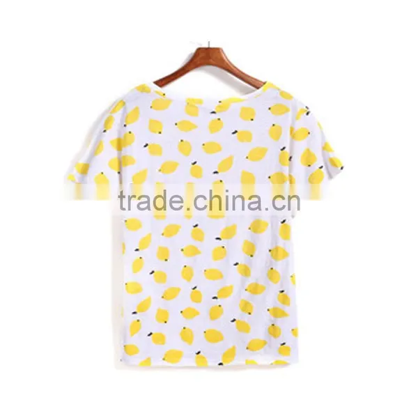 Dongguan Cheap T-shirt Short Sleeve Round Neck Yellow Print T-shirt for Ladies photo-2