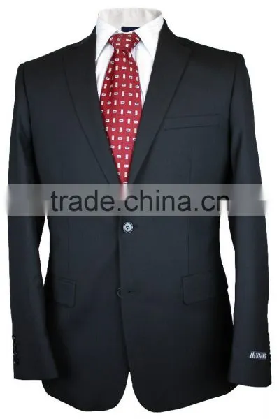 NAAMS MEN'S WOOL 2 BUTTON 2 VENT SLIM FIT SUIT JACKET FLAT FRONT PANT BLACK HERRINGBONE photo-5