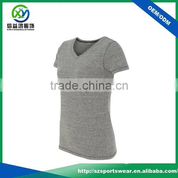High Quality Basic Design V-neck Polyester / Cation Women's T-shirt photo-3