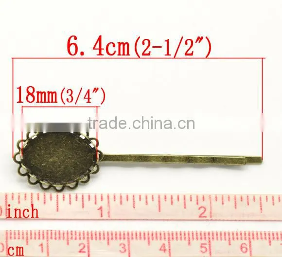 Custom Antique Bronze Alloy Cabochon Setting Bobby Pin Hair Clip photo-3