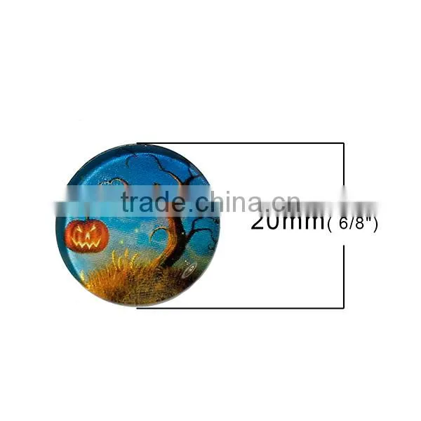 Glass Dome Seals Cabochons Round Flatback Multicolor Halloween Pumpkin Tree Pattern Transparent 20mm Dia photo-2