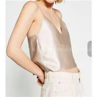 Shimmer Gold Silver PU Womens Camisole Tops