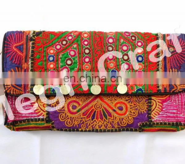 Wholesale Gypsy Kutch Embroidered Coin Clutch- Bohemian Tribal Clutch Purse -Vintage Tribal Embroidered Clutch photo-5