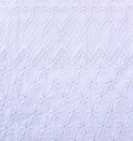 Custom Embroidered White Cotton Embroidery Lace Fabric photo-3