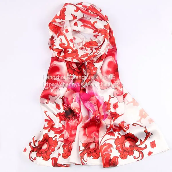 Beautiful Wholesale Women Long Custom Silk Scarf Printing 100% Silk Scarf photo-3