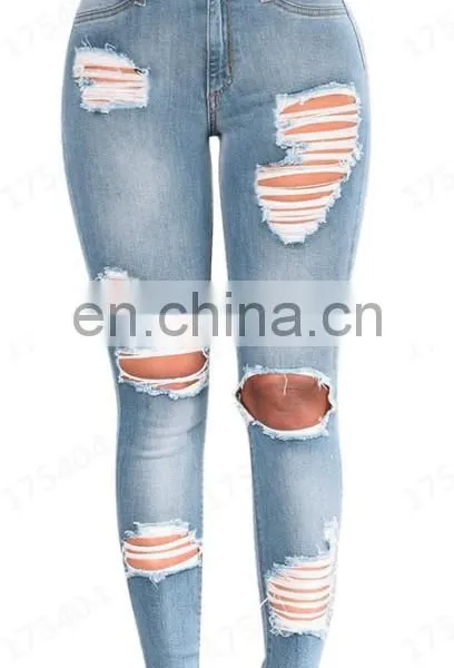 LAITE TR2011 Customized Women Jeans Denim Hole Skinny Pants High Quality Stretchy Pencil Pants Highwaist Blue Jeans photo-6