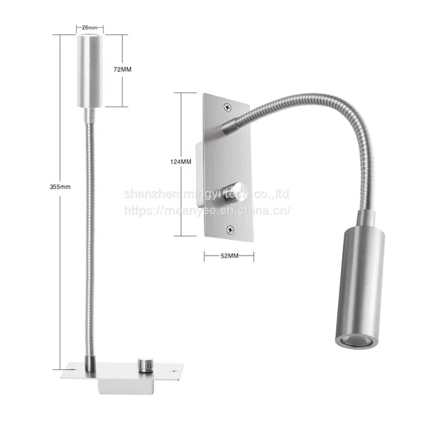 Meanyee Wall Reading Lamp Headboard Bedside Light With Twist Switch/Dimmable/Adjustable Arm/Embedded/Brushed Nickel/3000K LED/MY-WN065 photo-4