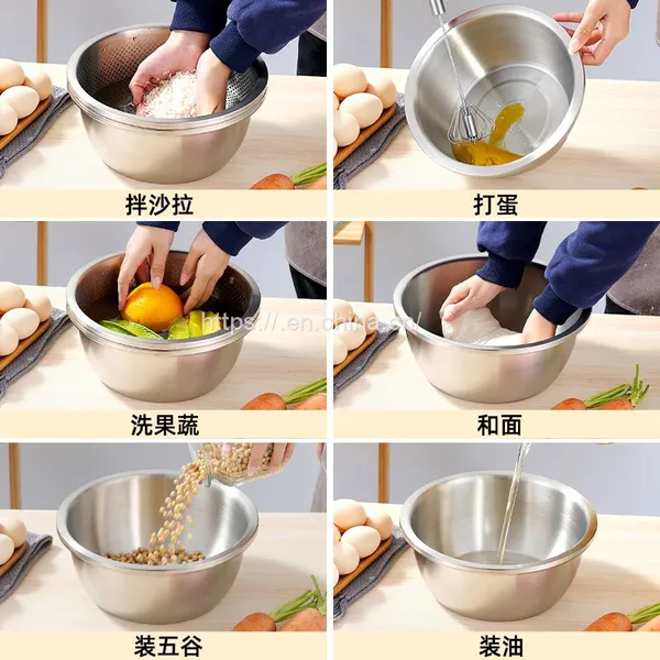 304 Stainless Steel Multi-purpose Dish Mixing Bowl Salad Bowl Kitchen Dish Set Basin photo-5