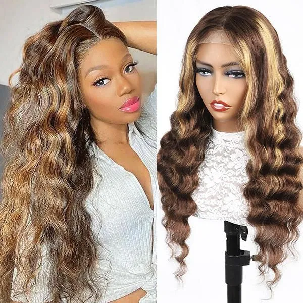 P4/27Human Hair Wigs For Women Bone Longloose Deep Wig Highlighted 13x4 Lace Frontal Wig Wigs