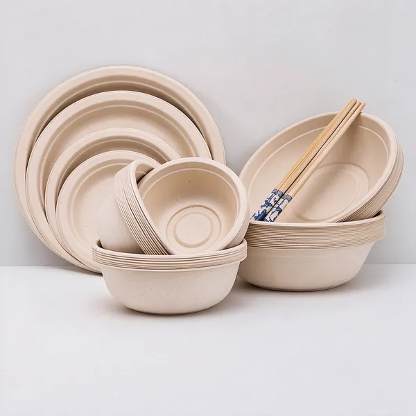 Custom Logo Disposable Bowl Line With 12-Month Warranty - 6-8 Inch Pulp Bowls With Matching Covers photo-4