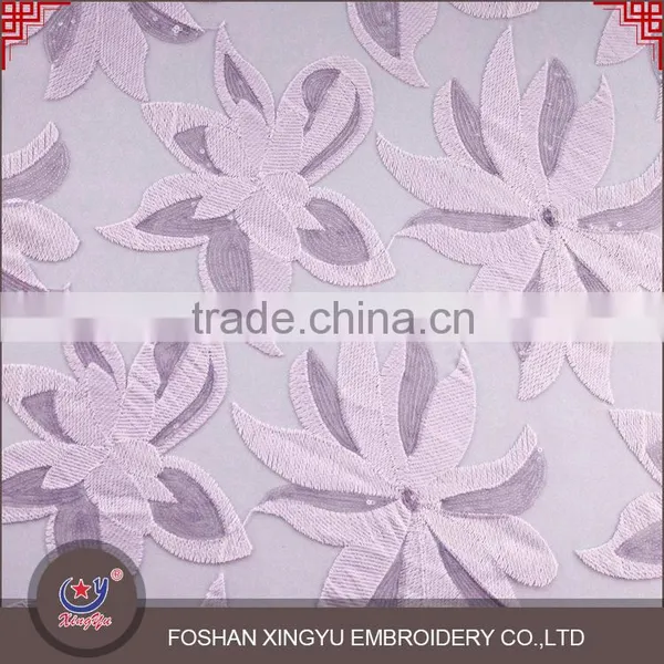 Hot Sale 2016 New Purple and White Qmilch Polyester Lace Net Embroidery Sequin Fabric Design Quality Choice photo-5