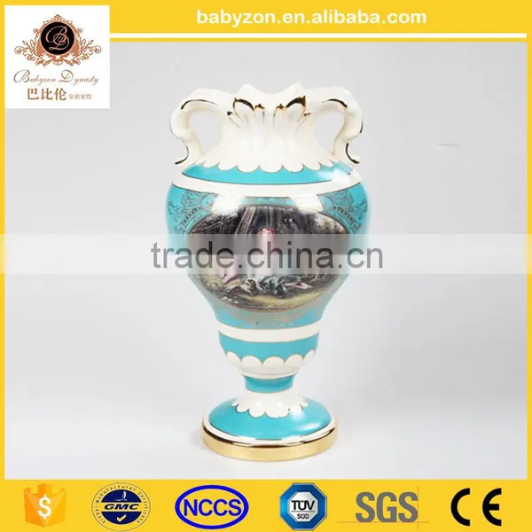 OEM Charming Anyique Ingenious Luxury Tiffany Blue 20"ceramic Art Vase With Gold photo-6