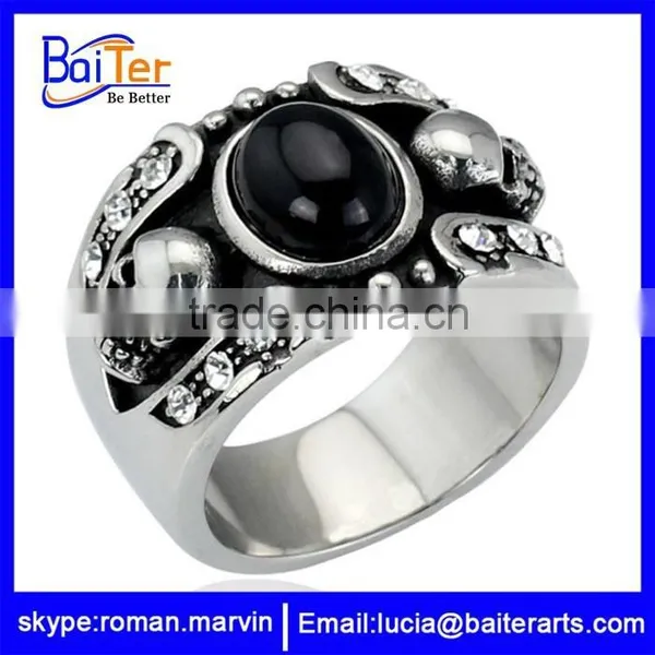 Vintage Titanium Men's Gemstone Ring,316L Stainless Steel Gemstone Ring photo-2
