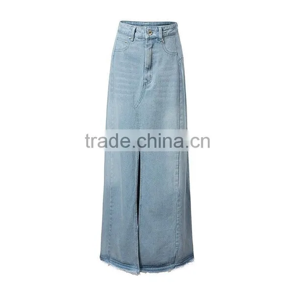Top Girls Top Design Fashion Women Denim Jeans Long High Waist Splited Skirts