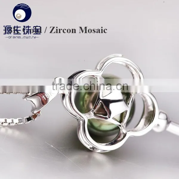 Natural Pearl Pendant 8-9mm Black Tahitian Pearl White Gold Necklace for Wholesale photo-2