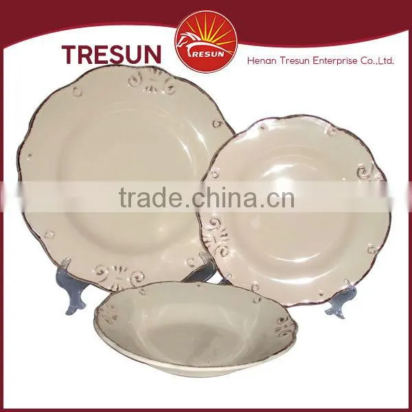 Factory Directly Supply Color Glazed Stoneware Dinnerware/18pcs Ceramic Stoneware Embossed Dinner Set photo-2