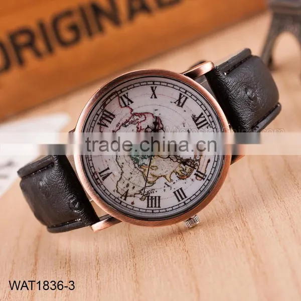 Fashion Map Roman Numerals Wristwatch Leather Bracelet Wrist Watch photo-3