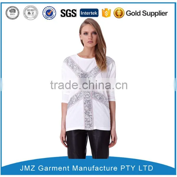 New Style Long Sleeve Stretchy Sequined Women t Shirt/clothes in Black photo-2