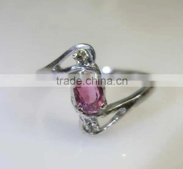 Tourmaline Diamond Ring in Sterling Silver