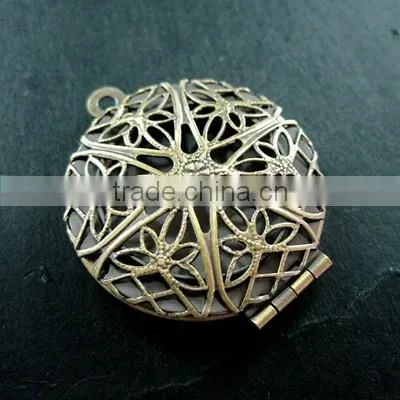 27mm Vintage Style Round Antiqued Bronze Filigree Photo Locket Pendant Charm DIY Supplies 1111002 photo-2