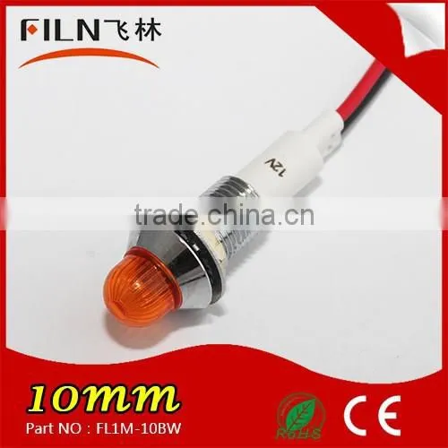 Filn 10mm Panel Mount Metal Chrome Plated Brass Bezel Pre Wired Super Bright Red Lens Bidirectional Led Indicator Panel Light photo-4