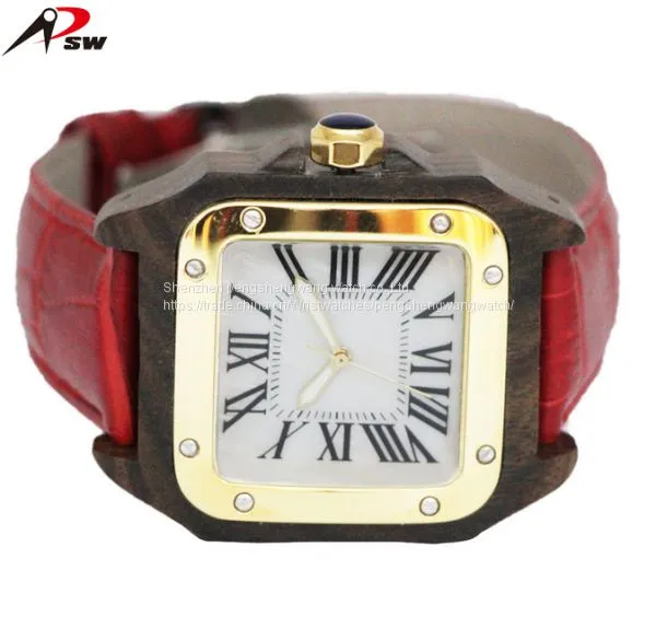 Luxury Men Watch Square Watches Case Stainless Steel Wooden Watch With Butterfly Buckle photo-2