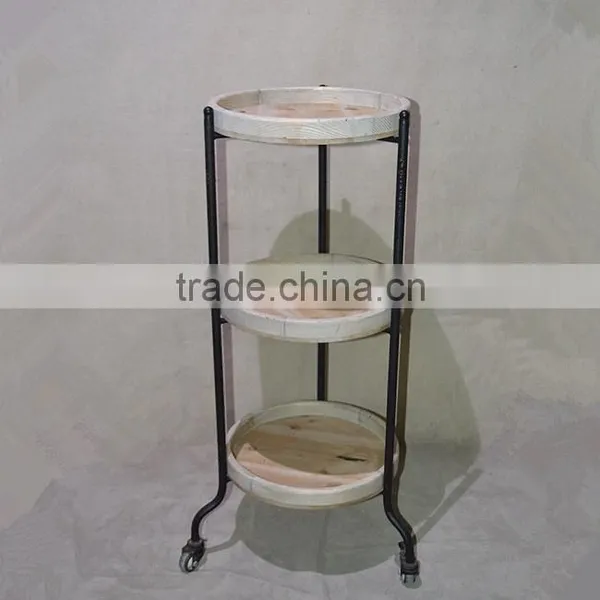 2017 Hot Sell Antique Wood Metal Dinning-side Cabinet With Wheel photo-3