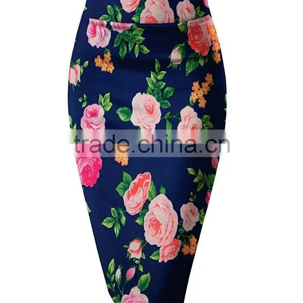 Office Wear Long Skirt Flattering Fit Pencil Tight Knee Length Stretchy Beautiful Prints Sexy Skirt For Middle-Aged Women photo-2