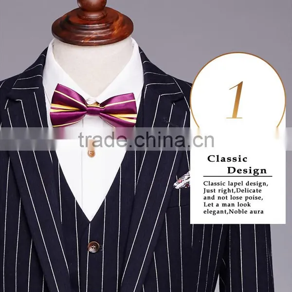 2017 Latest Design 3 Pieces Suits With Long Blazer Waistcoat and Pants Dark Blue Stripe Suite Made in China photo-4
