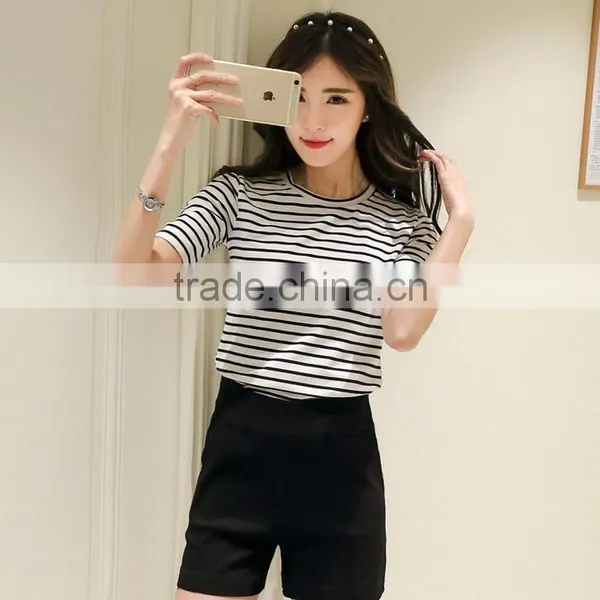 2016 New Fashion All Match Half Sleeve Striped T-shirts for Ladies photo-2