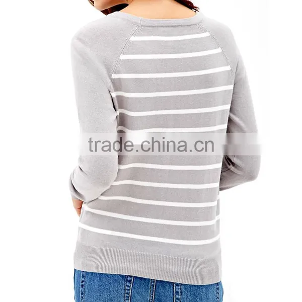 Long Sleeve Rib Knitted Striped Soft Latest Sweater Designs for Woman photo-3