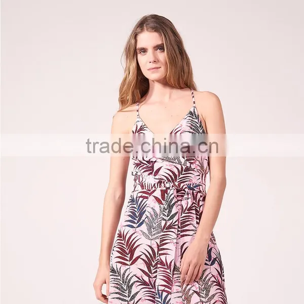 V-neck Thin Straps Jungle Printed Ruffled Hem Wraparound Maxi Dress photo-4