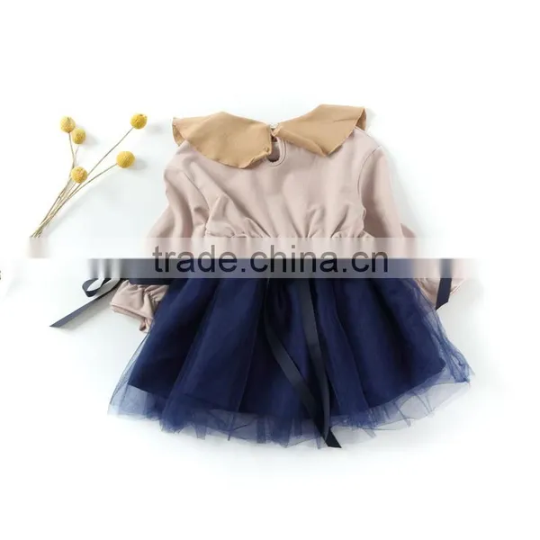 B22640A Autumn New Fashion Girls Bow Tie Ribbon Gauze Long Sleeves Dress photo-3
