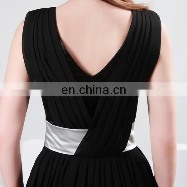 2015 Grace Karin V-Neck Sleeveless Chiffon Knee Length Black Evening Party Dresses CL4361 photo-5